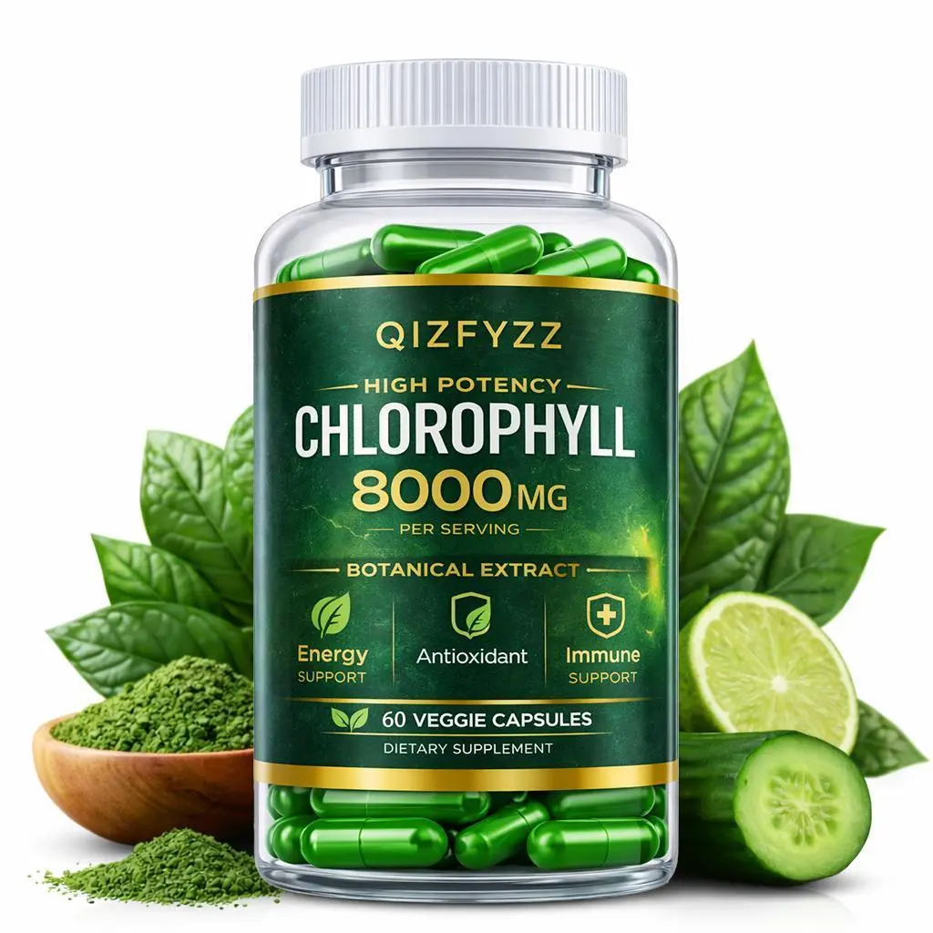 QIZFYZZ 8000mg per Capsule Liquid Chlorophyll Capsules - Natural Plant-Based Healthcare Dietary Supplements, Premium Antioxidant Support, Immune Support, Energy Boost, Digestive Health, Non-GMO, Vegan, Gmo Free
