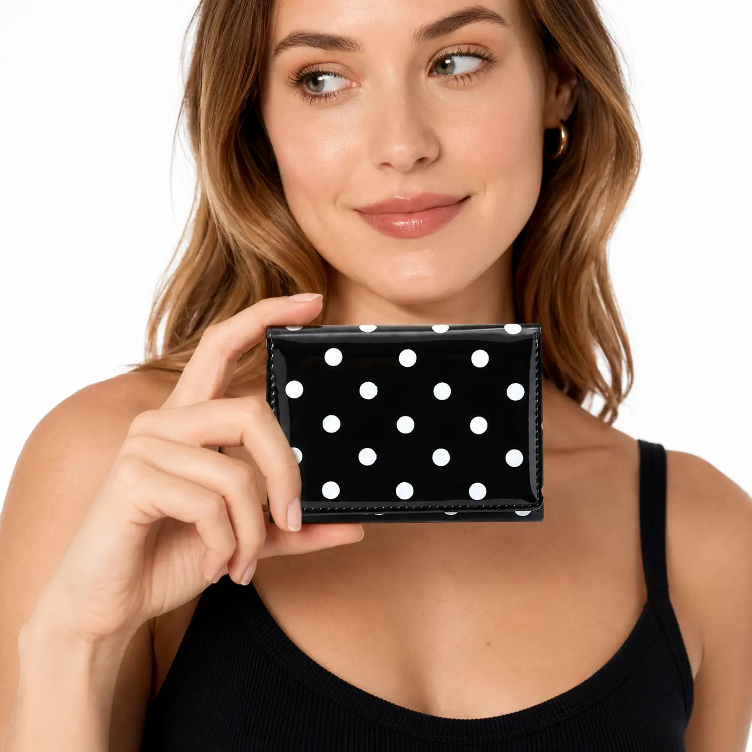 Slim Wallet for Women, Polka Dot Card Wallets for Girls Women, Small Cute Front Pocket Trifold Leather Credit Card Holder Organizer with 7 Slots & ID Window, Cash Purse