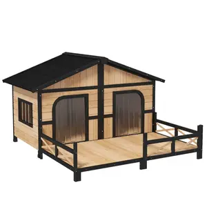 Dog House- Natural Wood Cabin styled dog house makes an attractive addition to your yard, patio or other outdoor areas heavy duty dog cage