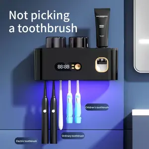 1 Smart Toothbrush with 2 Cups, Automatic Toothpaste Dispenser, 5-Slot Storage Brush Holder, USB Lithium Battery Clock Display NONE