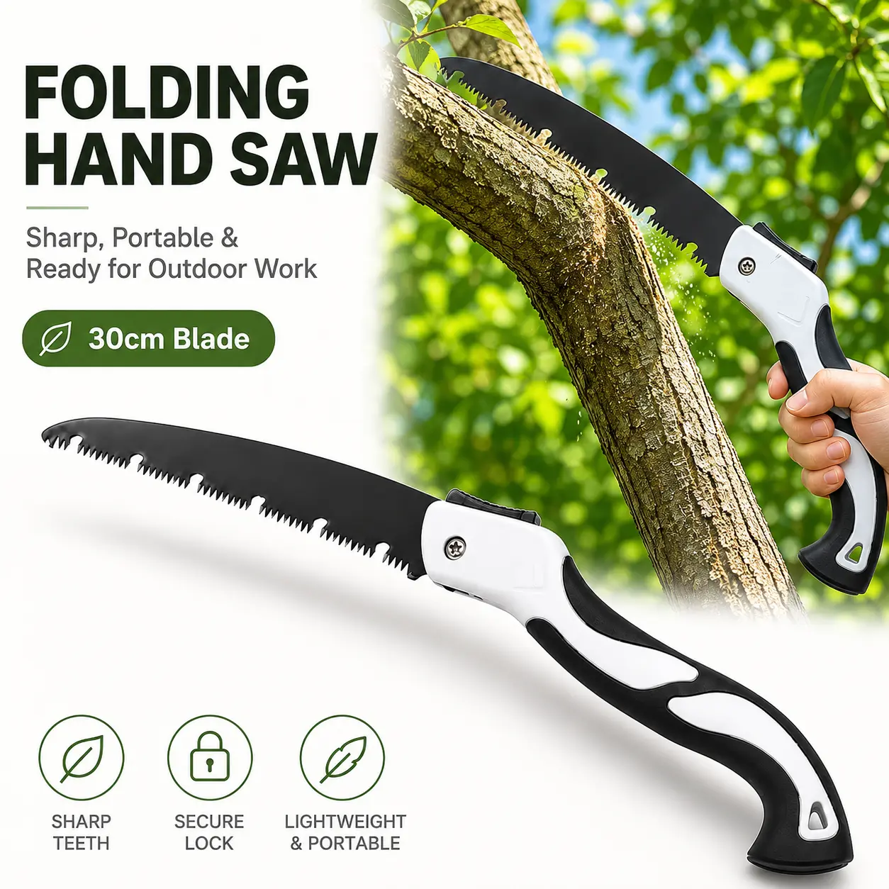 11.8-Inch Folding Pruning Saw with Safety Lock, Portable Serrated Hand Saw for Tree Branch Cutting, Garden Trimming, Camping, Yard Work and Outdoor Wood Cutting