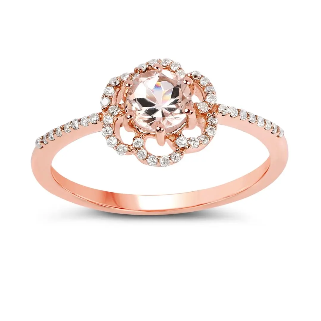 Fine Color Jewels Genuine Morganite Birthstone Rings 14K Gold Plated Rose Gold Morganite Ring for Women Rose Gold Diamond Rings for Women Champagne Colored Jewelry (8)