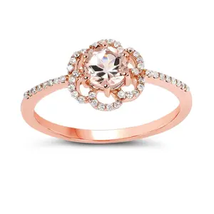 Fine Color Jewels Genuine Morganite Birthstone Rings 14K Gold Plated Rose Gold Morganite Ring for Women Rose Gold Diamond Rings for Women Champagne Colored Jewelry (8)