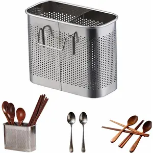 304 Stainless Steel Utensil Drainer 2-Tier Silverware Drying Rack with Hooks Anti-Rust Kitchen Sink Organizer Cutlery Holder for Dishwasher Countertop Space-Saving Storage Brushed Finish
