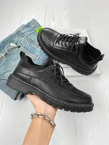 Men's Leather Shoes 2026 New British Business Formal Round Toe Casual Trendy Men's Low-Top Boots