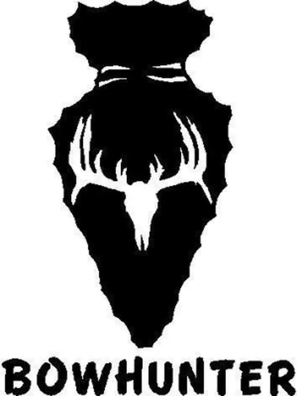 Black Vinyl Decal - Bowhunter Arrowhead Skull Deer Hunt Non Typical Antler, Die Cut Decal Bumper Sticker for Windows, Cars, Trucks, Laptops, Etc.