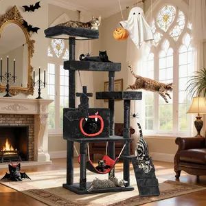 Yitahome Gothic/Christmas Cat Tree with Coffin Bed, Cat Tower for Cats with Top Perch, Spacious Cat Condos, Comfy Hammock, Scratching Post and Ladder