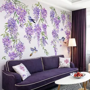 Flower & Bird Pattern Wall Sticker, 4 Counts/set Self Adhesive Wall Decal, Wall Art Decorative Sticker for Home Living Room Bedroom, Ornaments, Adhesive Stickers, Flower Design, Floral Pattern Sticker