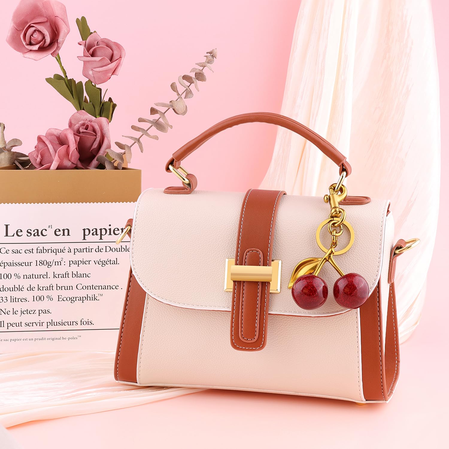 Red Cherry Purse Chain Charms, Cute Red Cherry Bag Charm for Handbags, Red Cherry Keychain Accessories, Gifts for Women