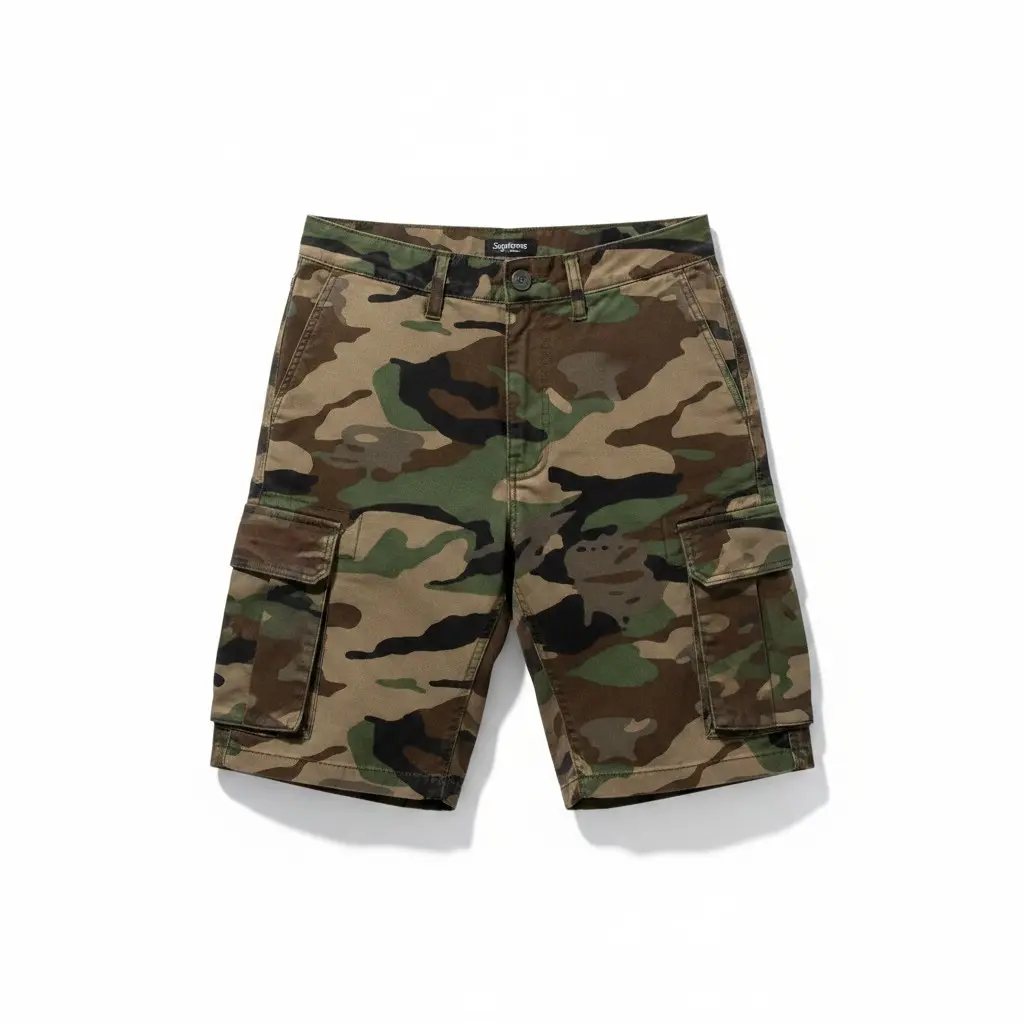 Men's Ripped Look Camouflage Cargo Jorts - Mid-Waist Menswear Bottoms with Multiple Pockets, Outdoor & Street Style Casual Shorts