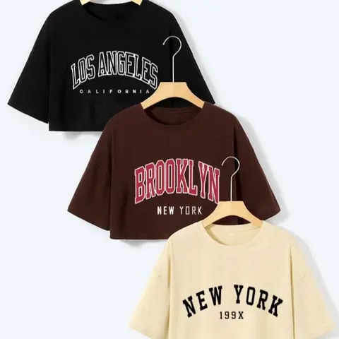 Women's Letter Print Round Neck Crop Tee, Summer Clothes Women, Casual Fashion Drop Shoulder Short Sleeve T-shirt for Summer, Ladies Clothes