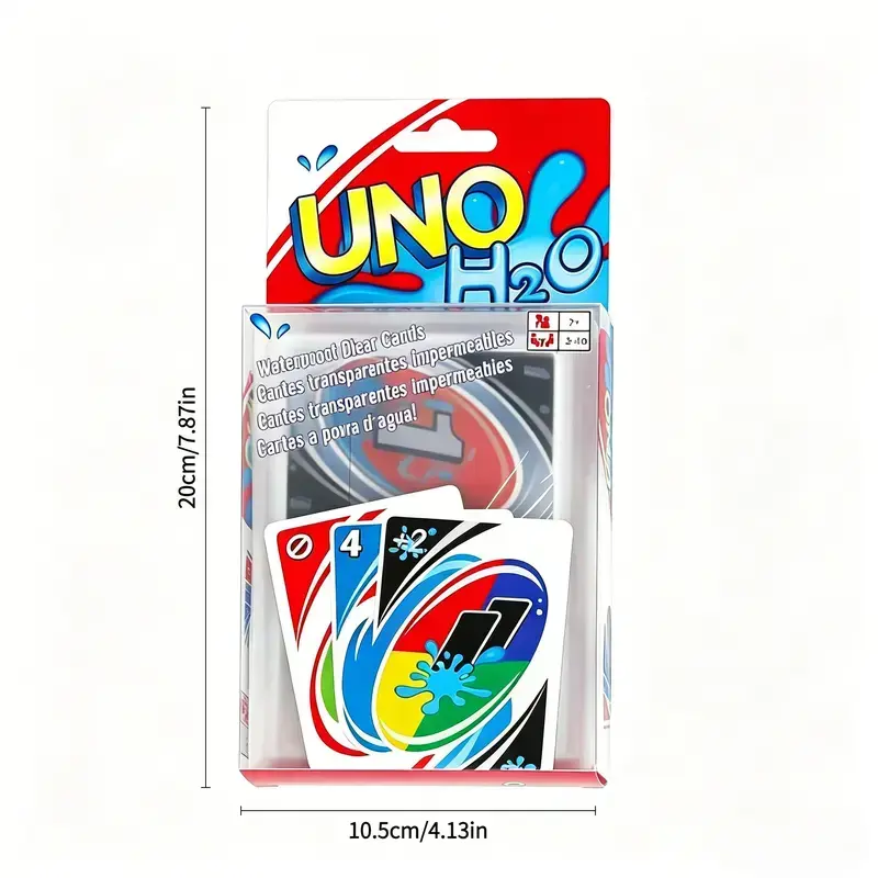 UNO H2O Waterproof Clear Cards 1 Pack Durable Plastic Tear Resistant Family Game For Pool Beach Hot Tub Travel 2-10 Players Ages 7+