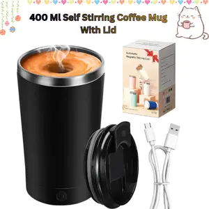 Automatic Stirring Coffee Mug – Rechargeable Self-Stirring Coffee Mug with Lid, 400ml Rechargeable Magnetic Stirring Mug, Stainless Steel Coffee Mug with Lid, Ergonomic Coffee Mug with Lid- Easter Gift