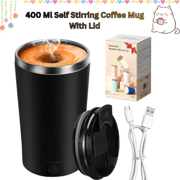 Automatic Self Stirring Coffee Mug 400ml Rechargeable Stainless Steel Electric Mixing Cup with Lid Magnetic Travel Mug Kitchen Drinkware Birthday Gift Mother’s Day Gift Father’s Day Gift