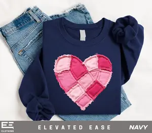 Faux Patchwork Quilted Hearts Sweatshirt, Quilter Valentine hoodie, Floral Gingham Sewing Lover Gift