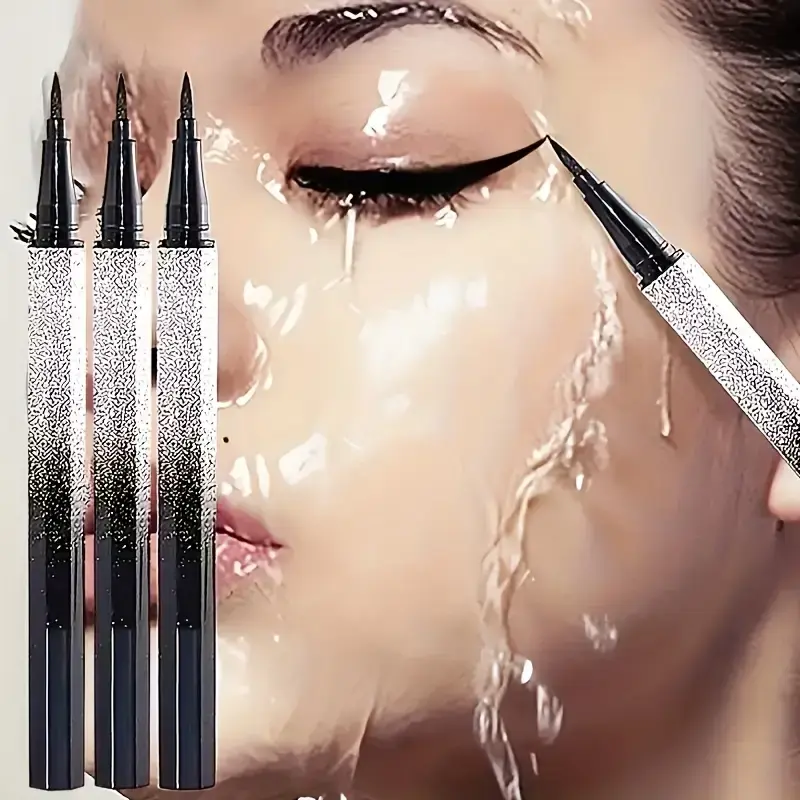 Liquid Eyeliner Pen 3-Pack, Black Starlight Glitter Cosmetic, Long-Lasting & Smudge-Proof Fine-Tip Liner, Makeup Gift for Girls & Beginners, Party, Youth, Multi-Pack