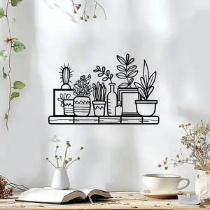 Plant Pattern Wall Art, Plant & Pot Pattern Wall Decor, Wall Decal for Home Living Room Bedroom Office, Home Decor, Decorative Stickers, Decoration Sticker