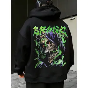 Men's Fall Winter Hoodie, Gothic Skull Print, Drawstring & Kangaroo Pocket, Casual Street Fashion, Comfortable Fabric, Hip-Hop Style Unisex Hoodies
