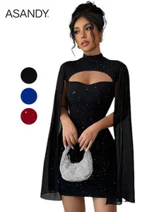 ASANDY Women's Black Oversized Blazer Dress - Crystal Firework Embellished Party Blazer for Cocktail Night Out & Wedding Guest Glam Rhinestone Blazer Dress | Luxury Statement Piece for 25-35 Women | 2026 Trendy Special Occasion Outfit