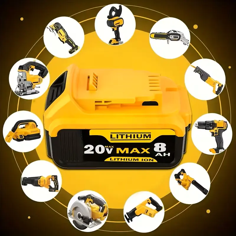 DeWalt-Compatible 20V 8.0Ah Rechargeable Lithium Battery with Smart LED Display - DCB206/DCB200/DCB606 Replacement, DCD Power Tool Accessory with Manufacturer Warranty, Father's Day Gift for Tool Enthusiasts (Batteries with Cells Included)
