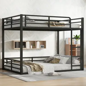 Metal Bunk Bed, Full over Full Floor Bunk Bed Frame,Heavy-Duty Bunk Bed , Teens, Adults, Noise-reduced Design, Black