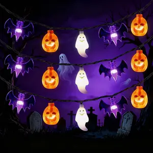 Halloween Lights Decorations 6m 40 LED Waterproof 3D Pumpkin Bat Ghost Battery Operated String Lights Fairy Light for Home Window Indoor Outdoor Halloween Party Decor