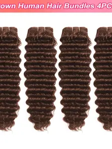 4 Bundles 3A-4#-DP 4# Brown Deep Wave Brazilian Human Hair Bundles