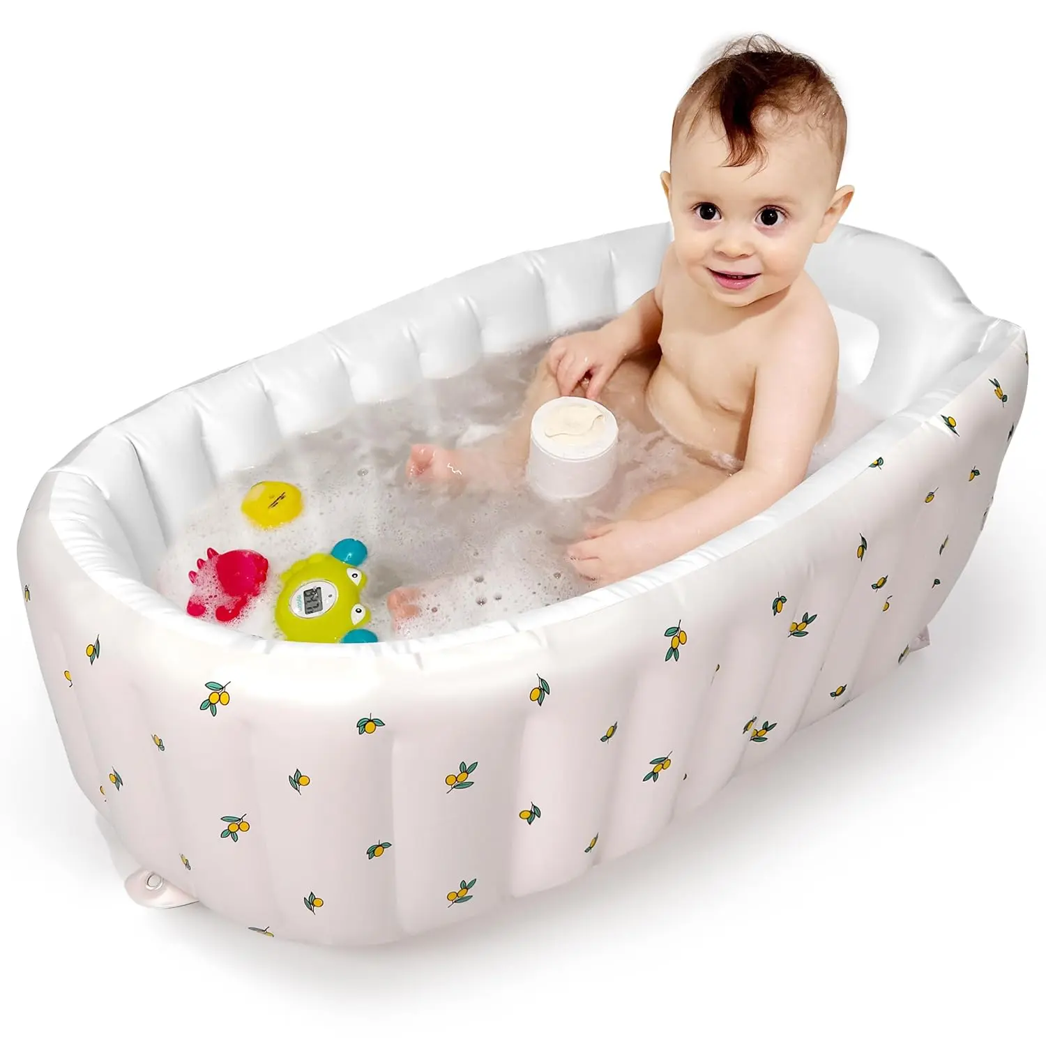 Inflatable Baby Bathtub with Built-in Air Pump, Collapsible 0-3 Years Newborn-Toddler Tub with Back Support, Portable Travel Shower Basin, Easy to Deflate & Fold (Olive)