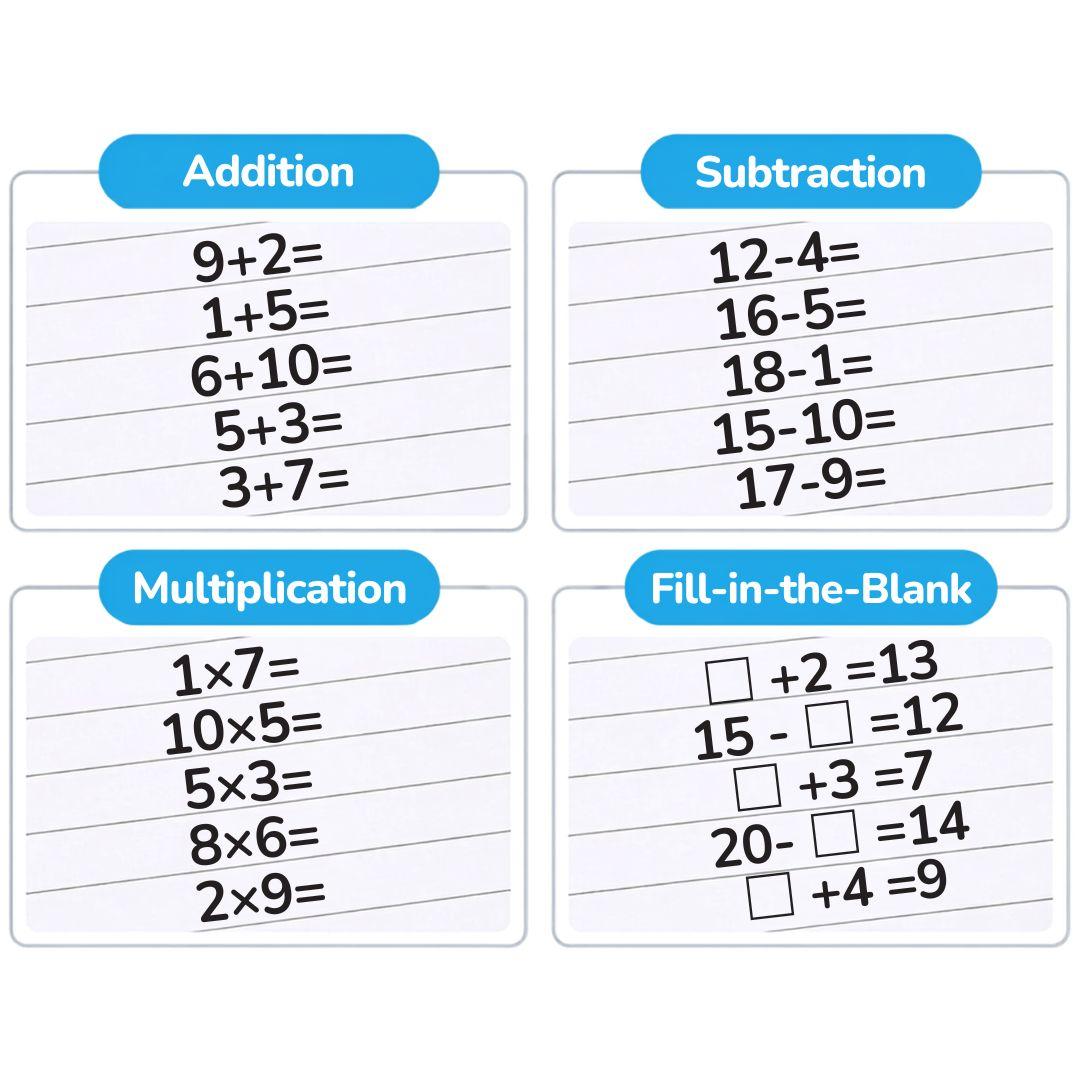 Math Teacher 4-in-1 Math Roller Stamp by GOLDENEGG [Free Grading App] | Addition Subtraction Multiplication Math Practice Tool | Math Learning Tools, Math Toys for Kids Ages 5-9, 1st 2nd 3rd Grade | Screen-Free Back to School Supplies, Homeschool