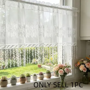 1pc Luxury Beaded Sequin Sheer Curtain Panel, Rod Top Half Curtain for Kitchen, Restaurant, Cafe, Privacy Windows, Easy Care