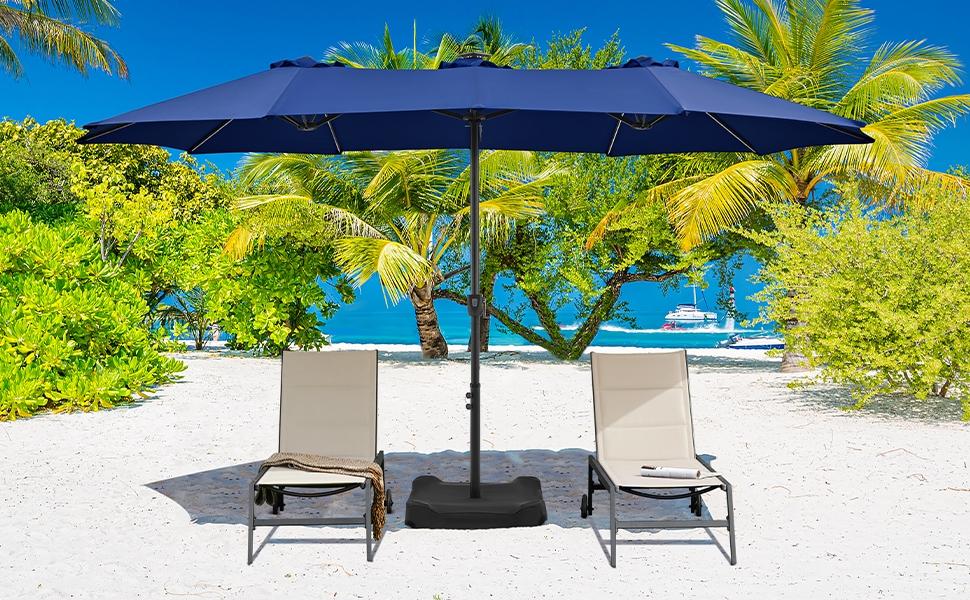 【12 Light Model Umbrella】Yaheetech 13ft Patio Parasol with Multi-Mode LED Lights Strips and Base Stand Triple-Vented Outdoor Umbrella