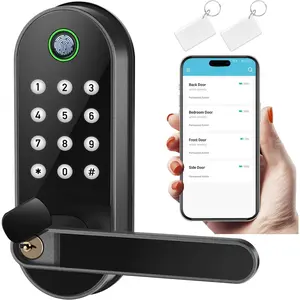 Fingerprint  Door Lock with Handle & Keypad -  Keyless Entry for Front Door, , , Guests, Airbnb & Rental, App + Code Access, Compatible with Alexa & , Easy DIY Install