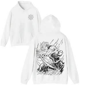 Demon Slayer Wind Hashira Sanemi Shinazugawa Hoodie – White Pullover with Intense Manga Battle Pose, Blood-Stained Katana & Wind Breathing Slash Art | Unisex Kimetsu no Yaiba Anime Streetwear Design Graphic T-Shirt, Hoodie & Sweater