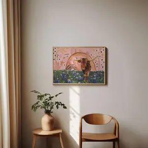 Rainbow Mixed Print | Texas Longhorn | Hill Country Bluebonnets Mural | Austin Travel Poster | Botanical Decor