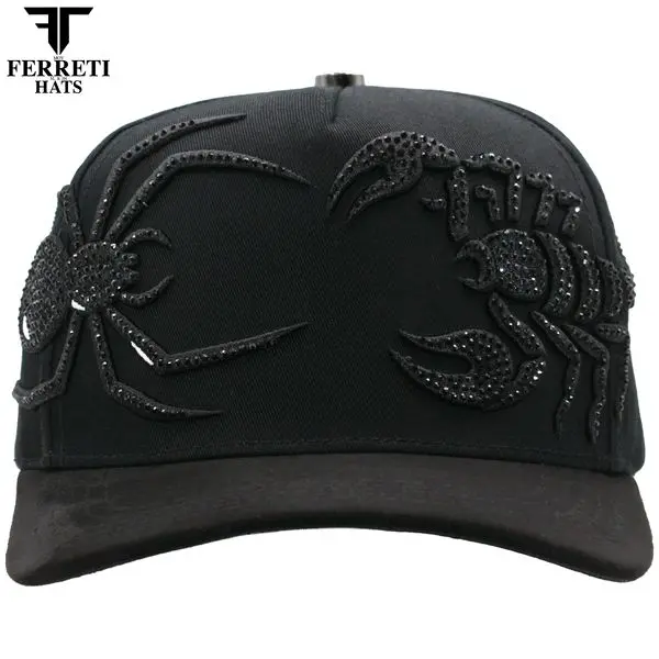 Ft196 Unisex Casual Metal Baseball Cap - All-Black Finish, Shiny Accents, Meticulous Details, Bold Enveloping Spider-Scorpion Design for Stylish Statement