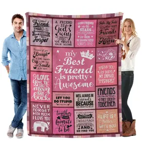 Letter Print Soft Flannel Blanket, 1 Count Best Friend Themed Air-conditioned Room Throw, Warm Nap Blanket for Home Office Travel Camping, Slogan Print Blanket