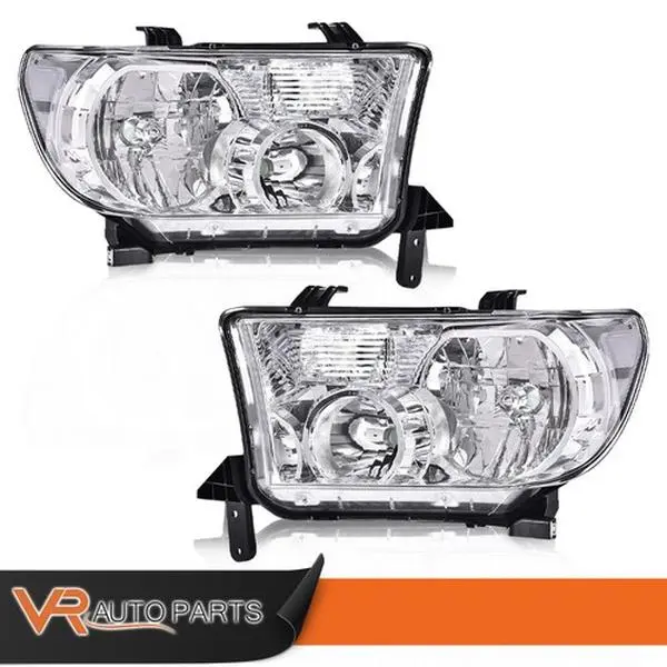 Pair Set of Chrome Headlights - Left & Right, Bolt-On, Factory Fit for Toyota 2007-2013 Tundra, 2008-2017 Sequoia