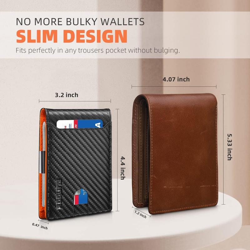 Storage Bag Ultra-thin Multi-card Wallet Bag Slim Wallets for Men - Leather Money Clip Mens Wallet - RFID Blocking Front Pocket Bifold Wallet - Thin Credit Card Holder(Orange Red) Compact