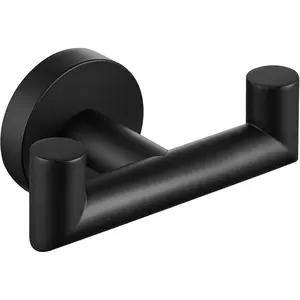 SUS304 Stainless Steel Double Towel Hook, Matte Black Bathroom Hand Towel Holder, Wall Mounted Coat Hook
