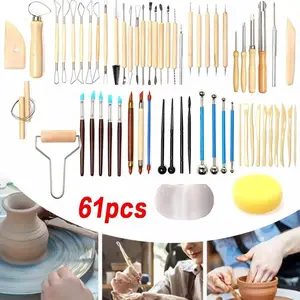 [61 Piece Ceramic Sculpture Tools] 1 Set Ceramic Tools 61 Piece Set Stone Plastic Clay Tools Ceramic Sculpture Knife Silicone Indentation Pen DIY Hand Tool