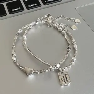 Heart-shaped square pendant silver fragment bracelet, suitable for women, is a new light luxury accessory, silver fragment jewelry, and is a birthday gift for a girlfriend or best friend