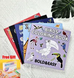 BoldEasy 5pcs Adults & Kids Coloring Book Cute Animals & Nature Designs Stress Relief Easy to Color with High-Quality Paper 60 Markers Included Free Gift