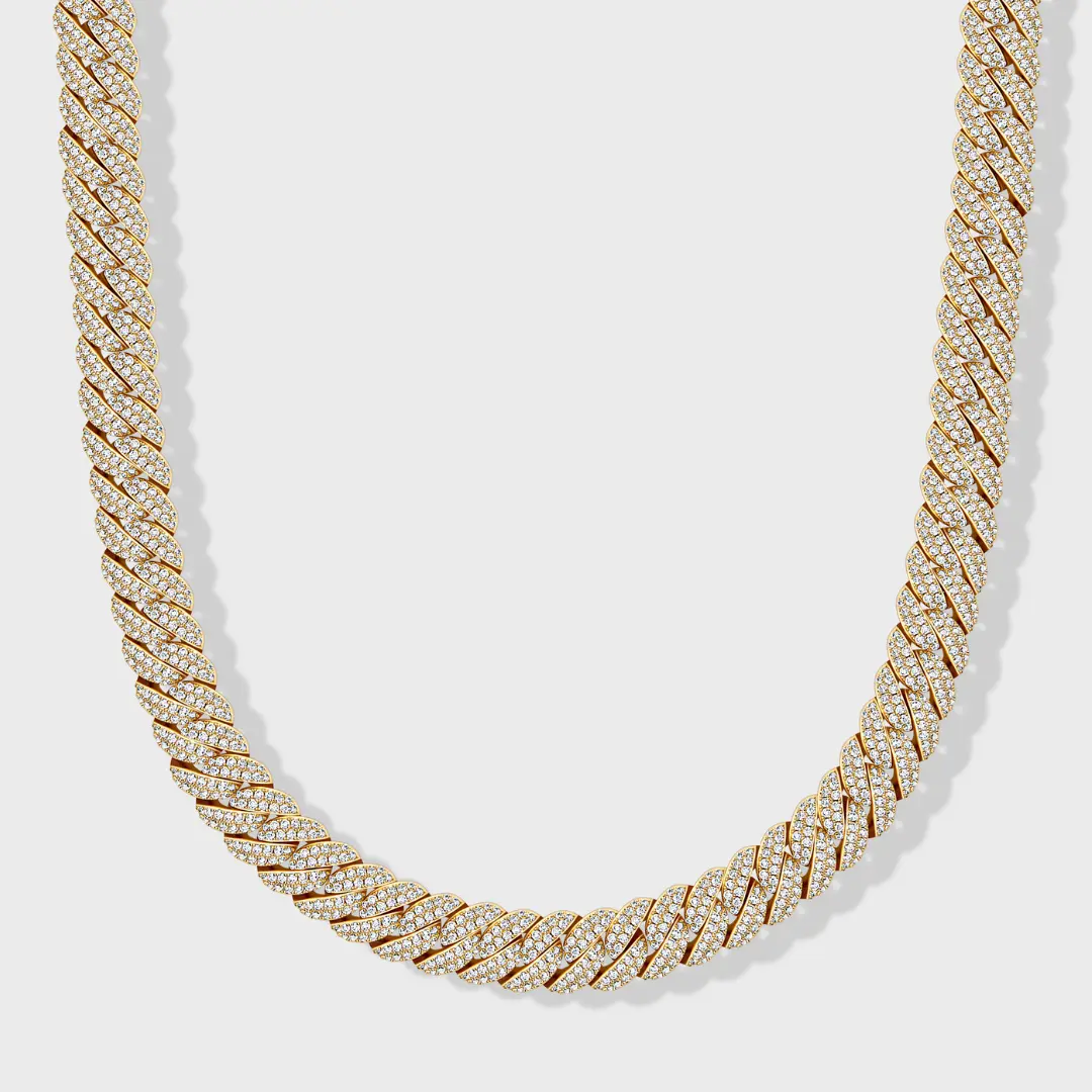 IMPERIUM JEWELRY 10mm Iced Cuban Chain Links Necklace - 14 Karat Gold Plated, CZ Diamond Setting, Elegant Chain, Embellished, Gold Jewelry Aesthetic Statement Piece
