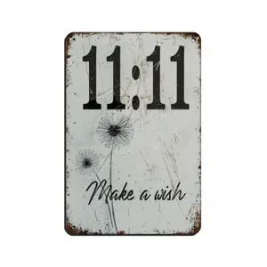 Rustic Metal Sign 11:11 Make a Wish Vintage-Inspired Wall Decor Durable Fade-Resistant 12"x8" Retro Poster Distressed Dandelion Design for Home Bar Man Cave Garage green leaf accent acrylic tabletop ornament funny spanish phrase Peeking linen signage