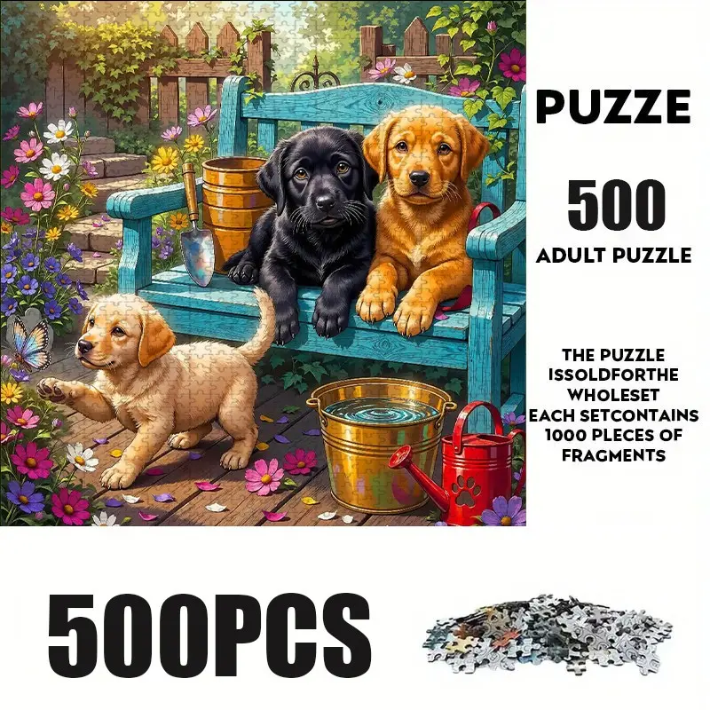 500 Piece Cute Puppy Theme Puzzle, Large Adult Family Interactive Puzzle Toy, DIY Home Decor Brain Challenge, Festive Gift, Durable Puzzle