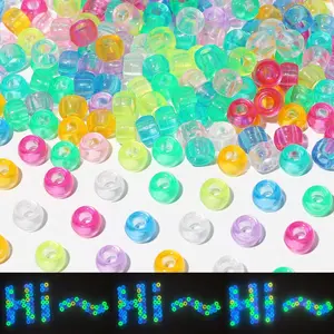 1000 count Glow in Dark Pony Beads Bulk for Bracelets,6 * 9mm Large Hole Colored Kandi Beads for Hair and  Making,Friendship Necklace and DIY Crafts(Mixed Glow)