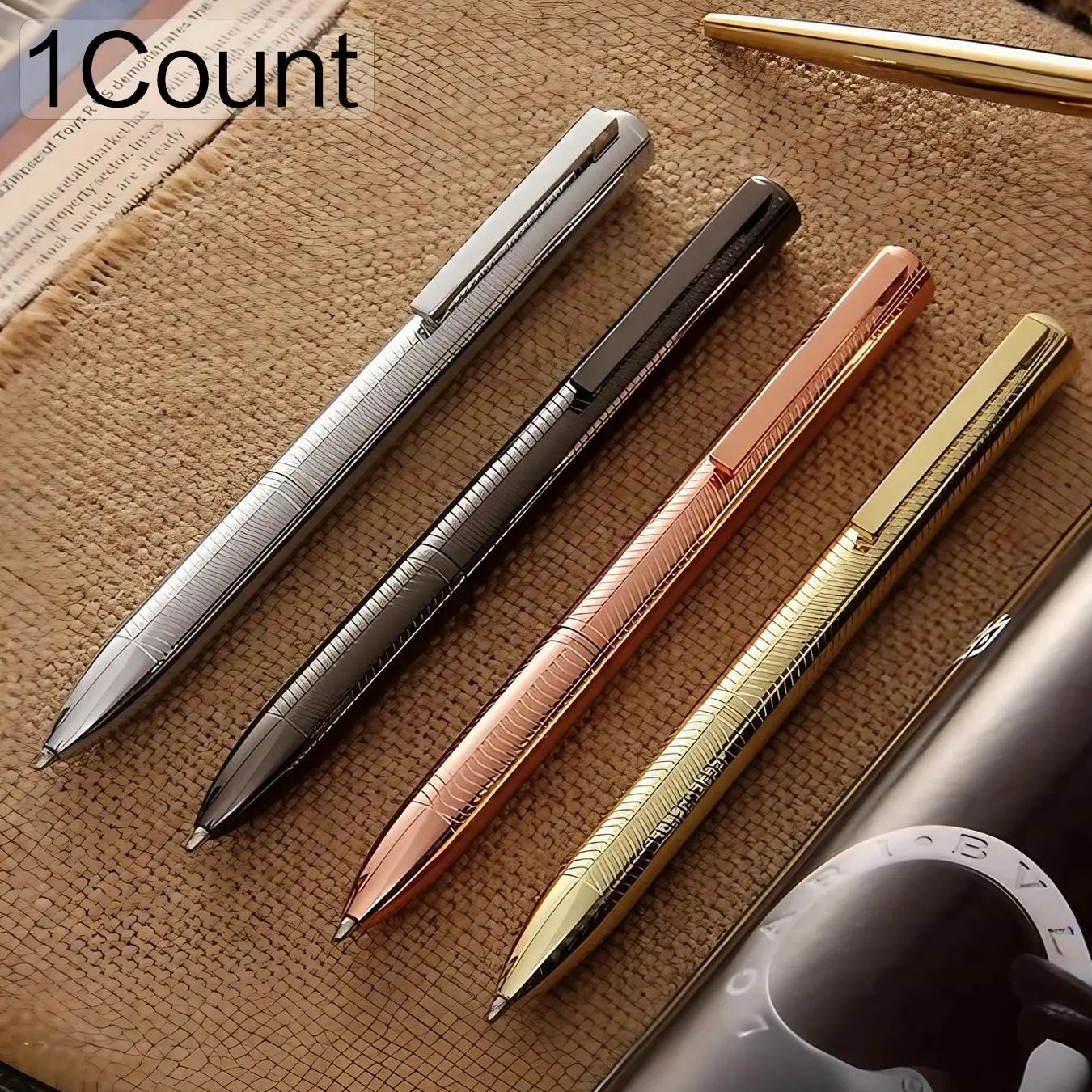 Stainless Steel Ballpoint Pen, 1 Count Portable Rotating Ballpoint Pen, Elegant Signature Pen, Gift Pen for Men Women, Writing Pens, School, Office, Business, Aesthetic Pens, Writing Tools