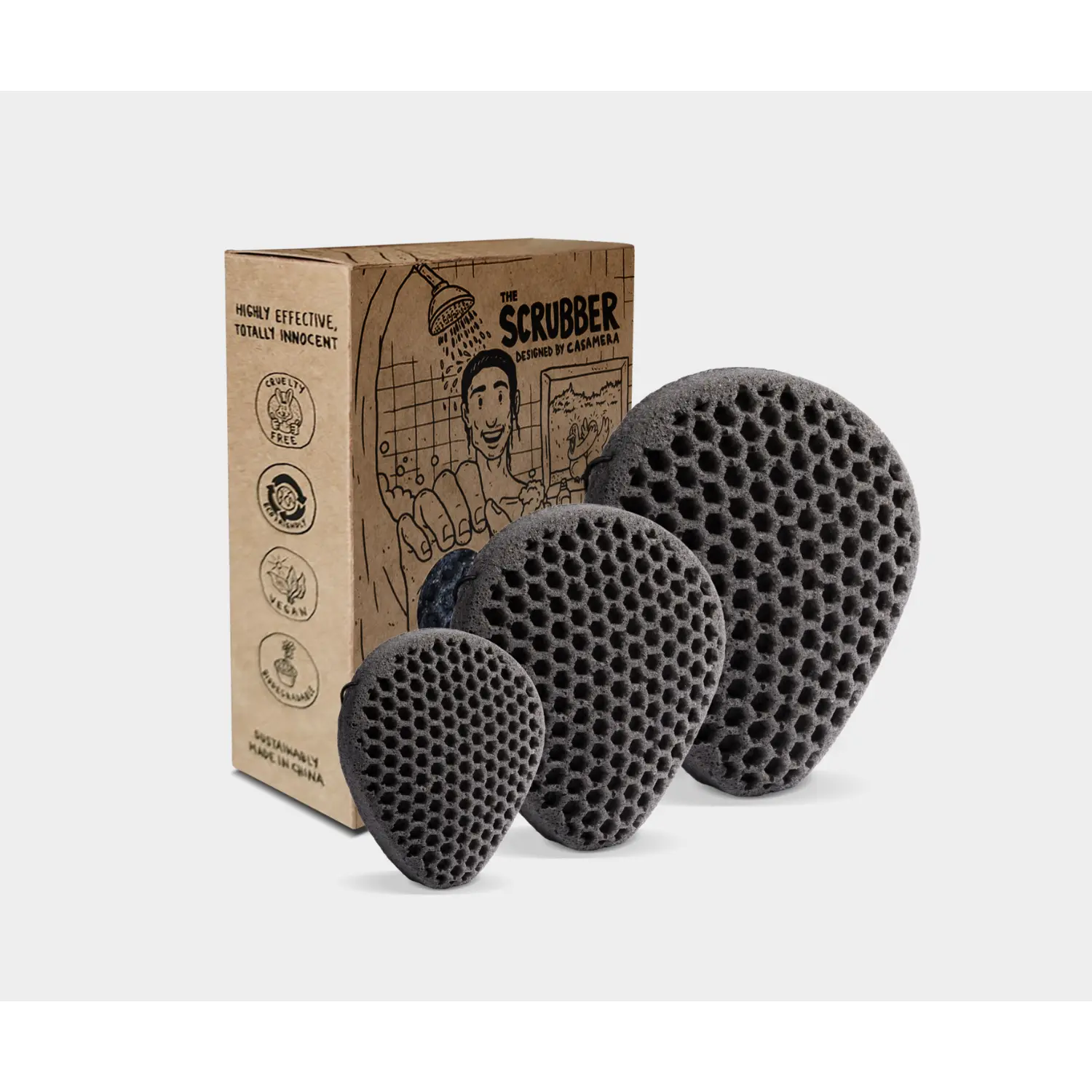 Casamera All-Natural Scrubber Pack - Infusions, Exfoliating, Ergonomic Bath and Shower Sponge With Mini, Original and XL Scrubber sizes