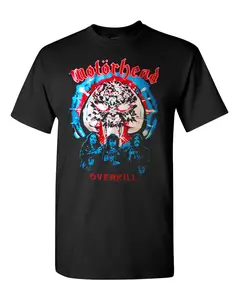 Vintage Motorhead Rock Band Over Kill Black Short Sleeve Unisex T-Shirt Mens and Womens Casual Cotton Menswear Soft