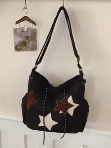 Women's New Large Capacity Star Decorated Drawstring Tote Bag, Shoulder Crossbody, Fashionable Shoulder Bag, Stylish and Practical Handbag for Daily Use